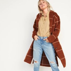 Relaxed Plaid Soft-Brushed Overcoat for Women - Rust